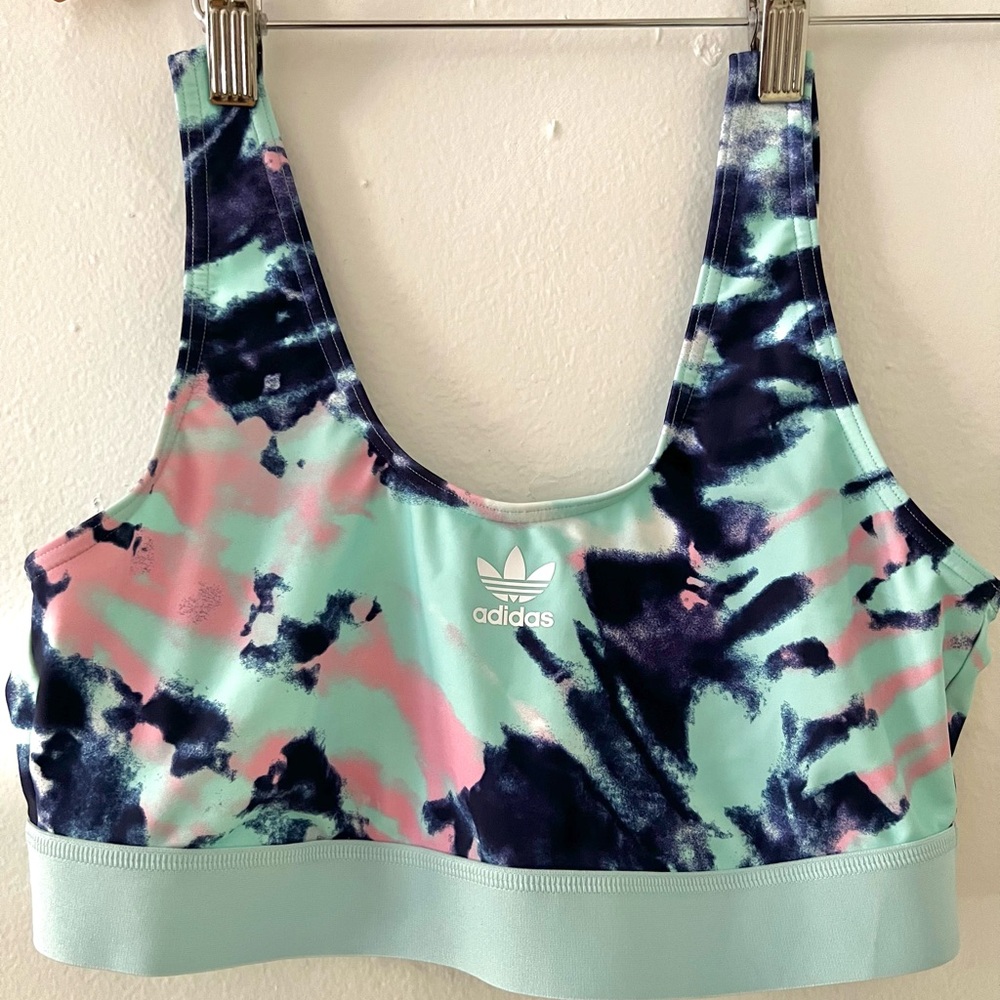 Adidas Originals NWOT Swimsuit Bikini Top Tie-dye blu pink purple